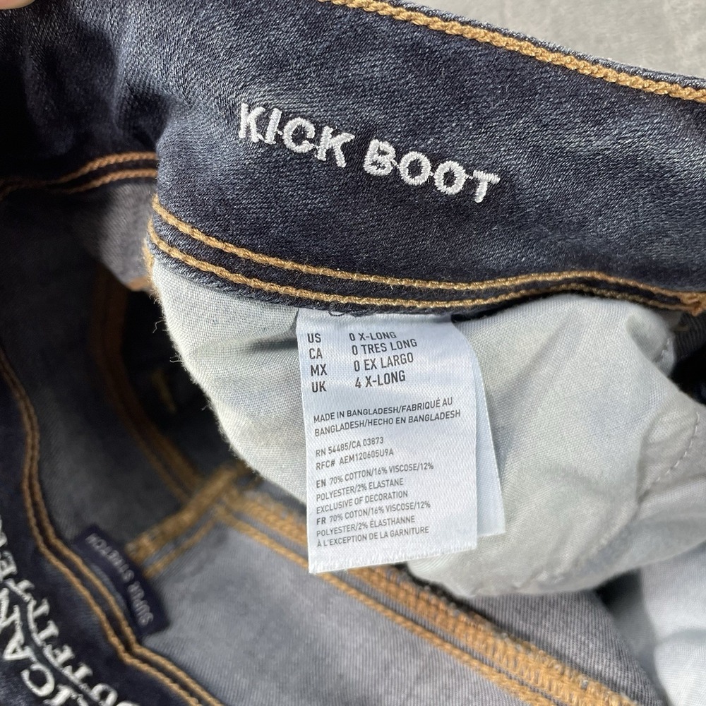 American Eagle Womens Jeans Blue Size 0 Long Kick Boot Denim Dark Wash Distress - Picture 4 of 11